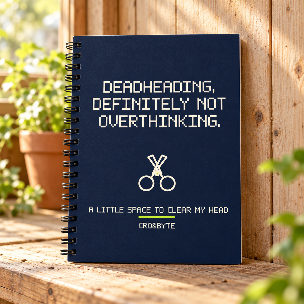 Deadheading Not Overthinking — Navy notebook, individual realistic product photograph
