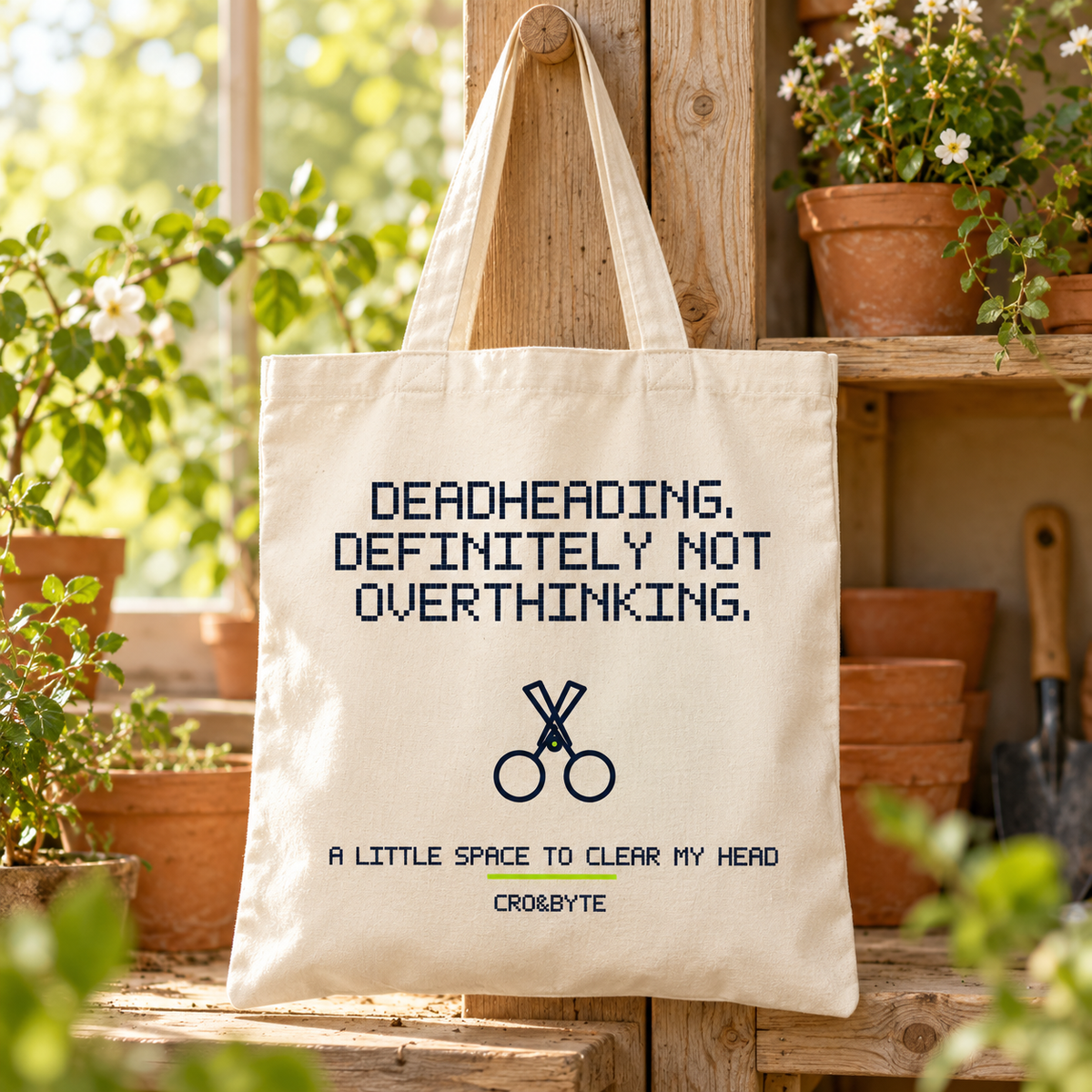 Deadheading Not Overthinking — Cream tote, individual realistic product photograph