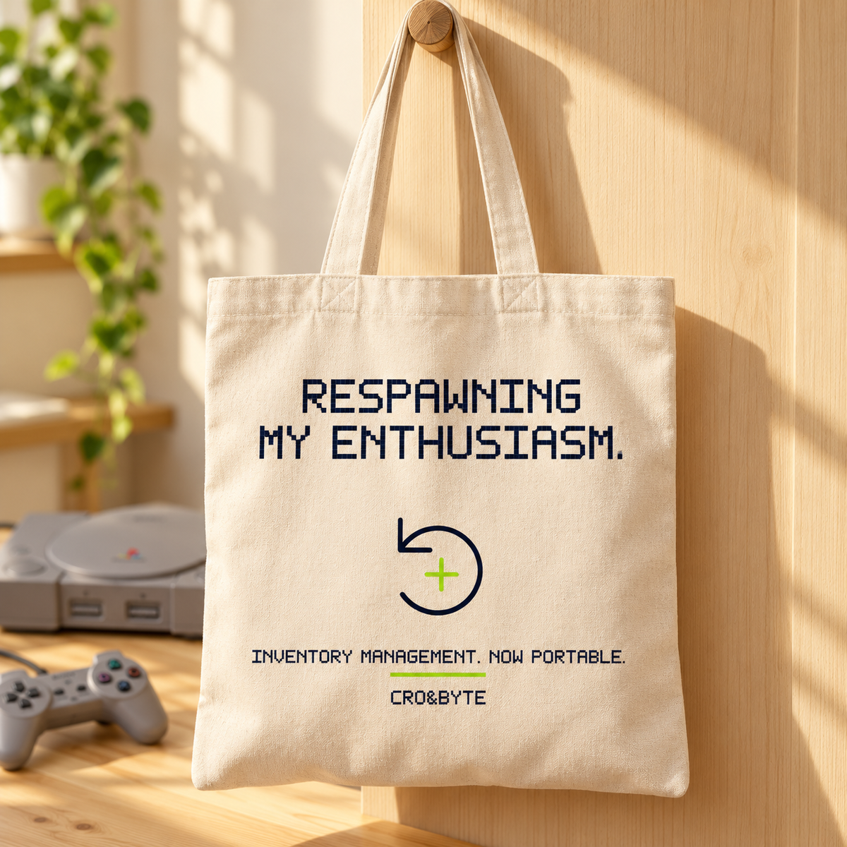 Respawning My Enthusiasm — Tote Bag — Cream individual lifestyle photo