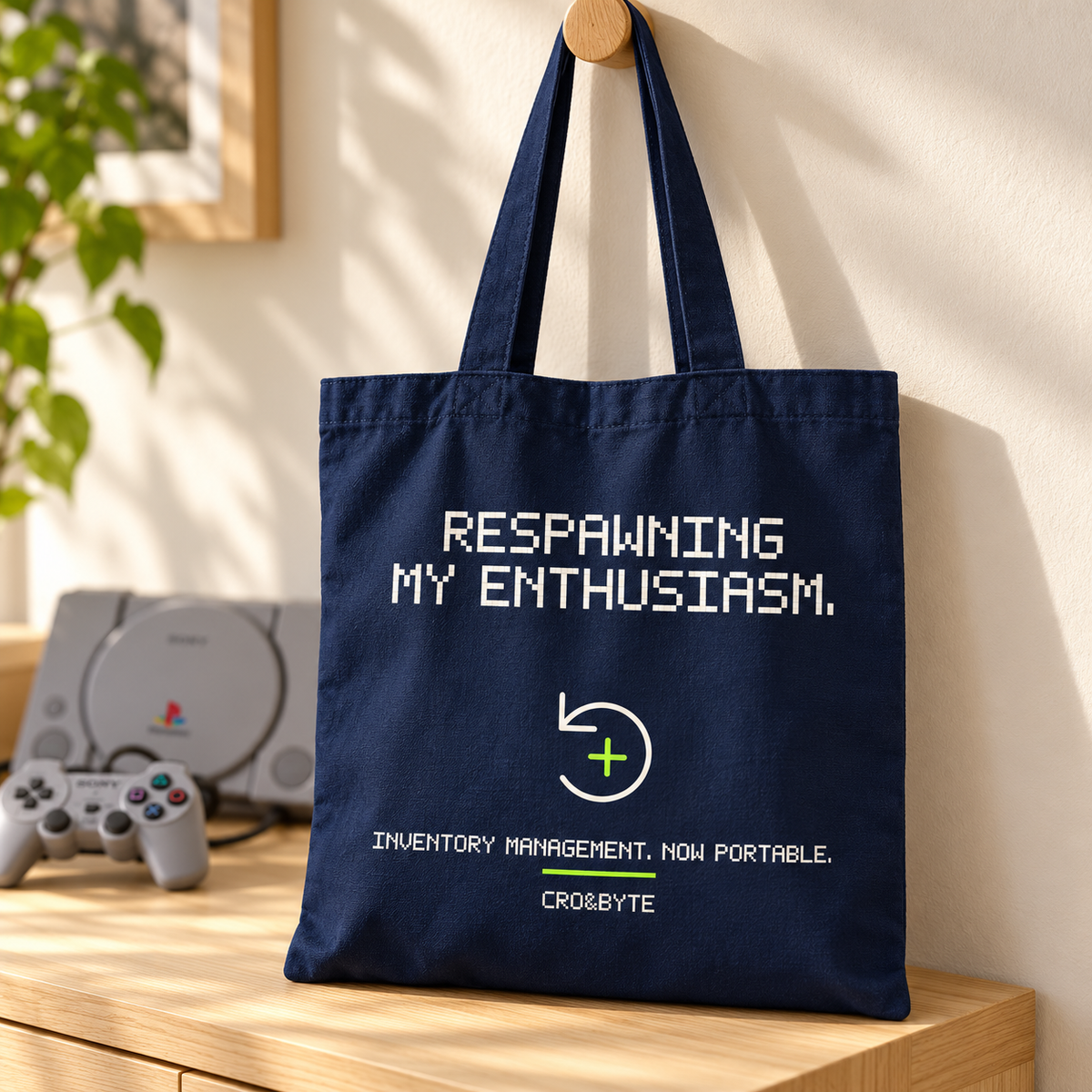 Respawning My Enthusiasm — Tote Bag — Navy individual lifestyle photo