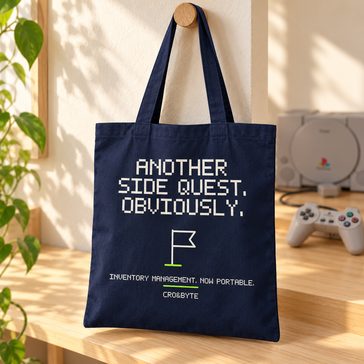 Another Side Quest Obviously — Tote Bag — Navy individual lifestyle photo
