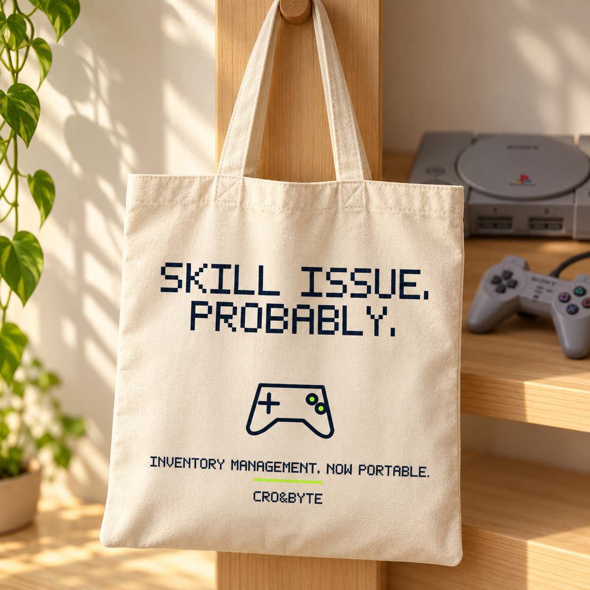 Skill Issue Probably — Tote Bag — Cream individual lifestyle photo