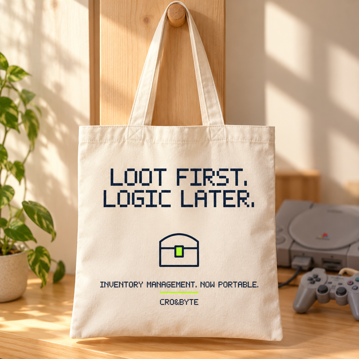 Loot First Logic Later — Tote Bag — Cream individual lifestyle photo