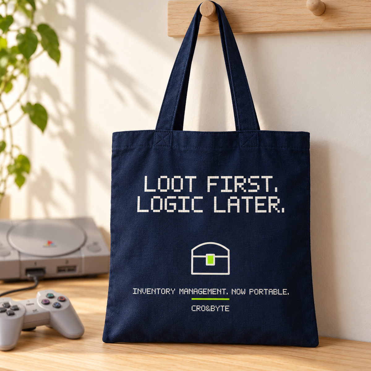 Loot First Logic Later — Tote Bag — Navy individual lifestyle photo