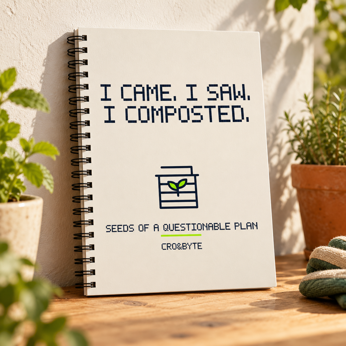 I Came I Saw I Composted — Notebook — Cream individual lifestyle photo