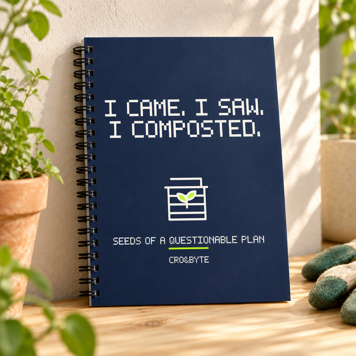 I Came I Saw I Composted — Notebook — Navy individual lifestyle photo