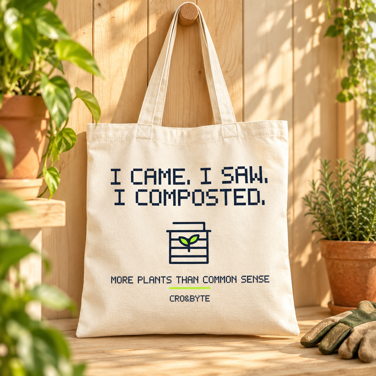 I Came I Saw I Composted — Tote Bag — Cream individual lifestyle photo