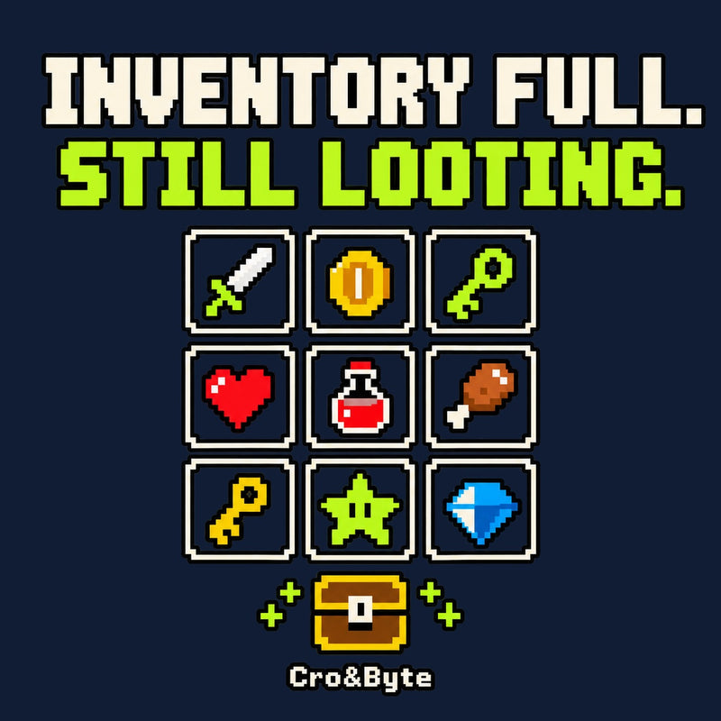 Inventory Full Still Looting — Navy corrected artwork preview for tote