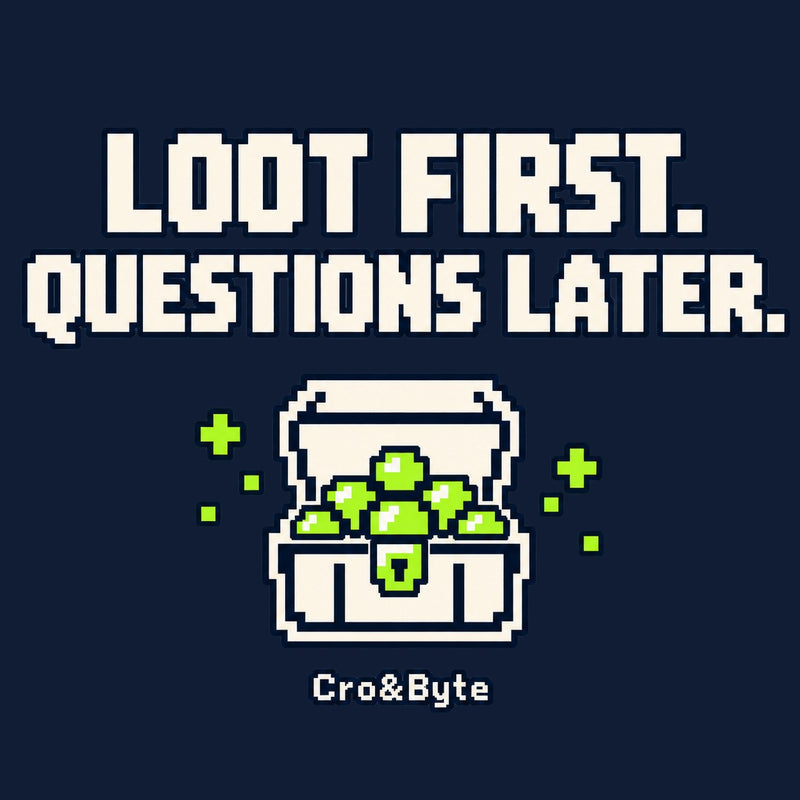 Loot First Questions Later — Navy corrected artwork preview for tote