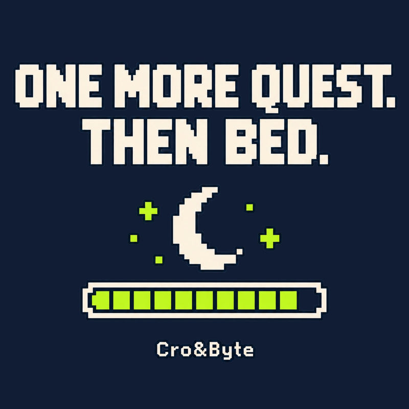 One More Quest Then Bed — Navy corrected artwork preview for tote