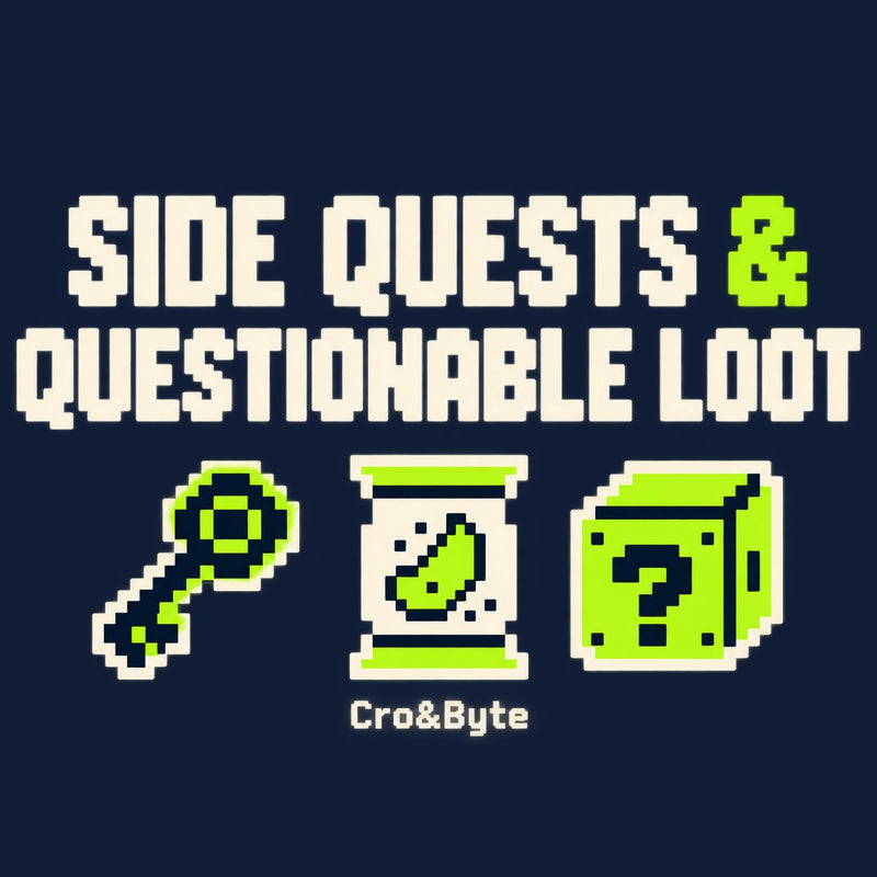 Side Quests Questionable Loot — Navy corrected artwork preview for tote