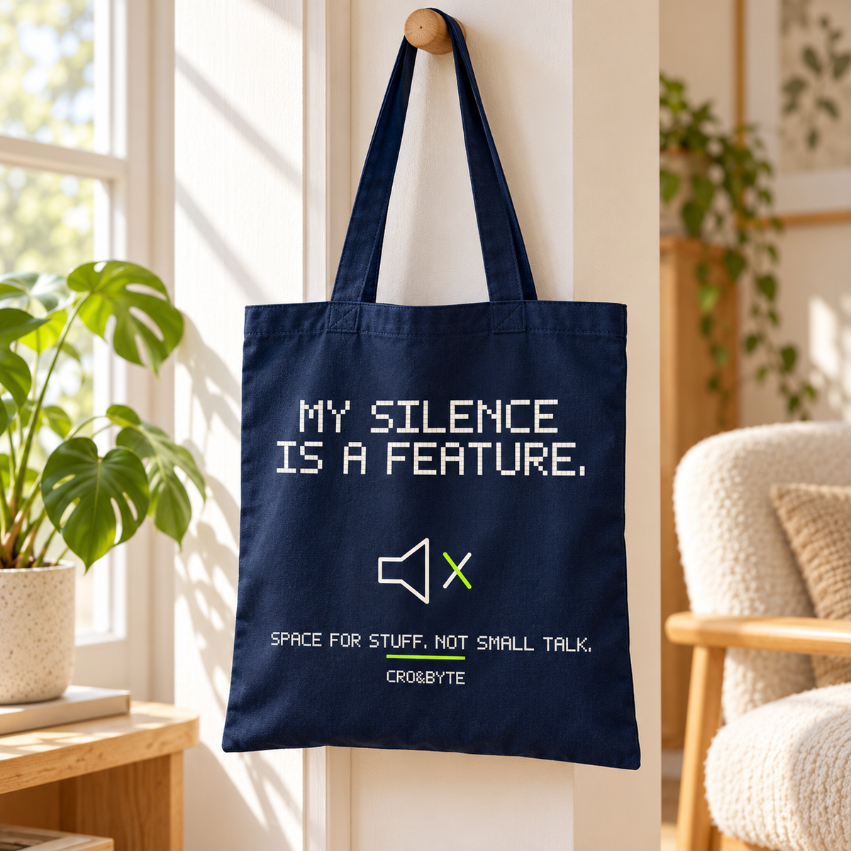 My Silence Is A Feature — Tote Bag — Navy individual lifestyle photo