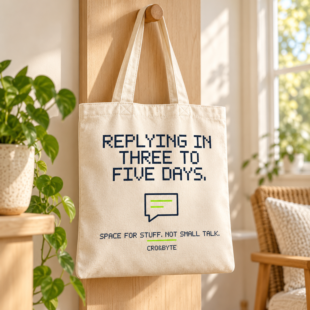 Replying In Three To Five Days — Tote Bag — Cream individual lifestyle photo