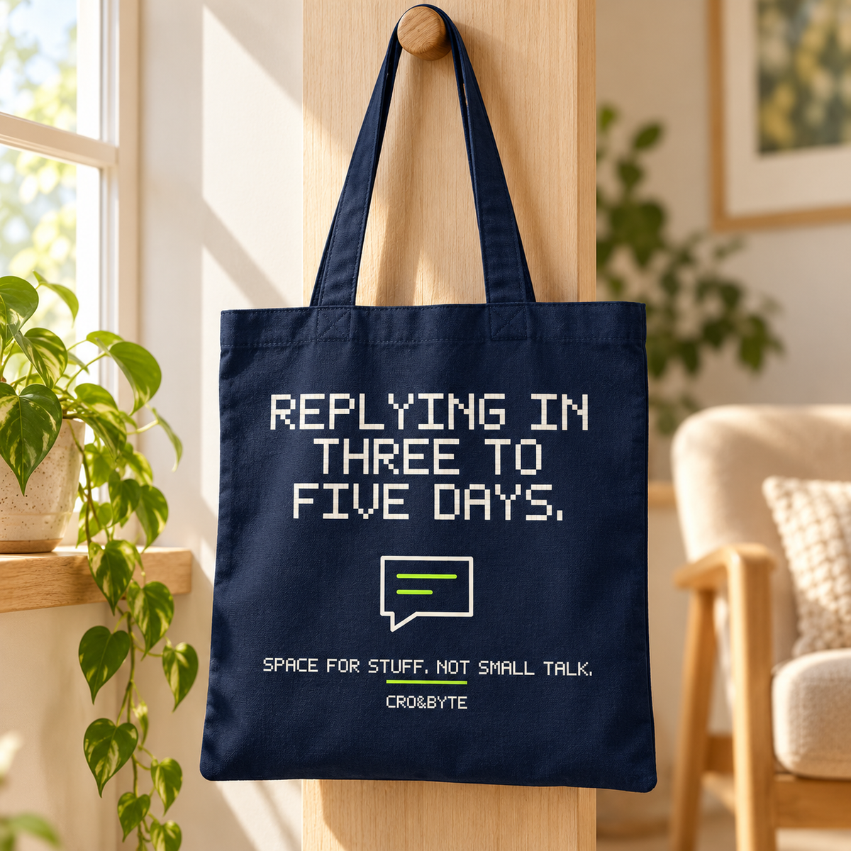 Replying In Three To Five Days — Tote Bag — Navy individual lifestyle photo