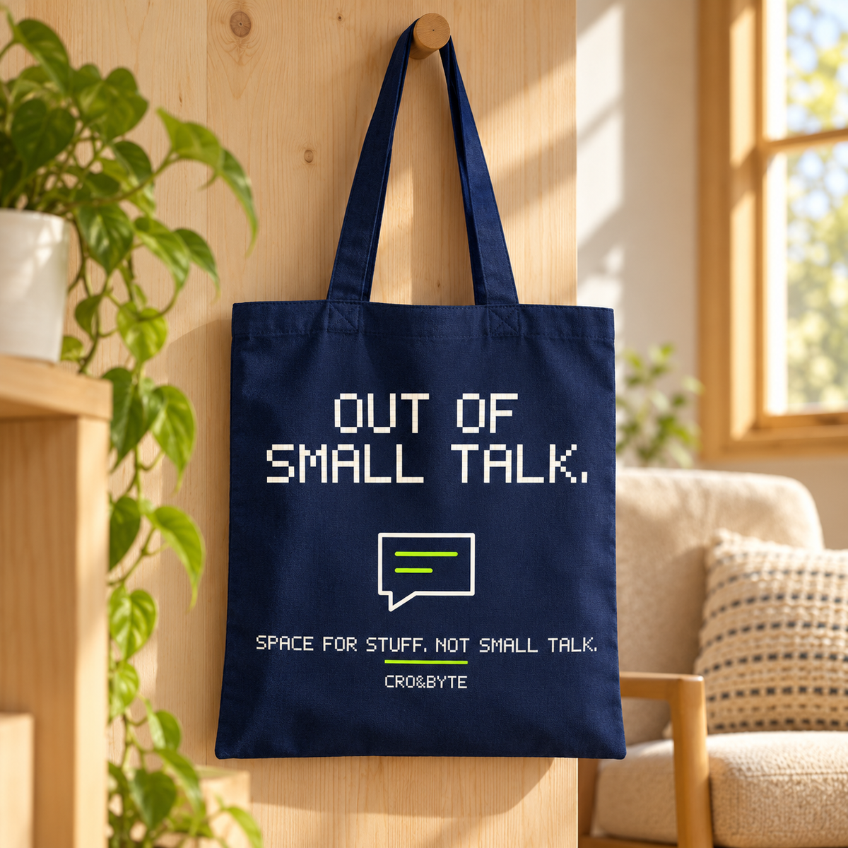 Out Of Small Talk — Tote Bag — Navy individual lifestyle photo