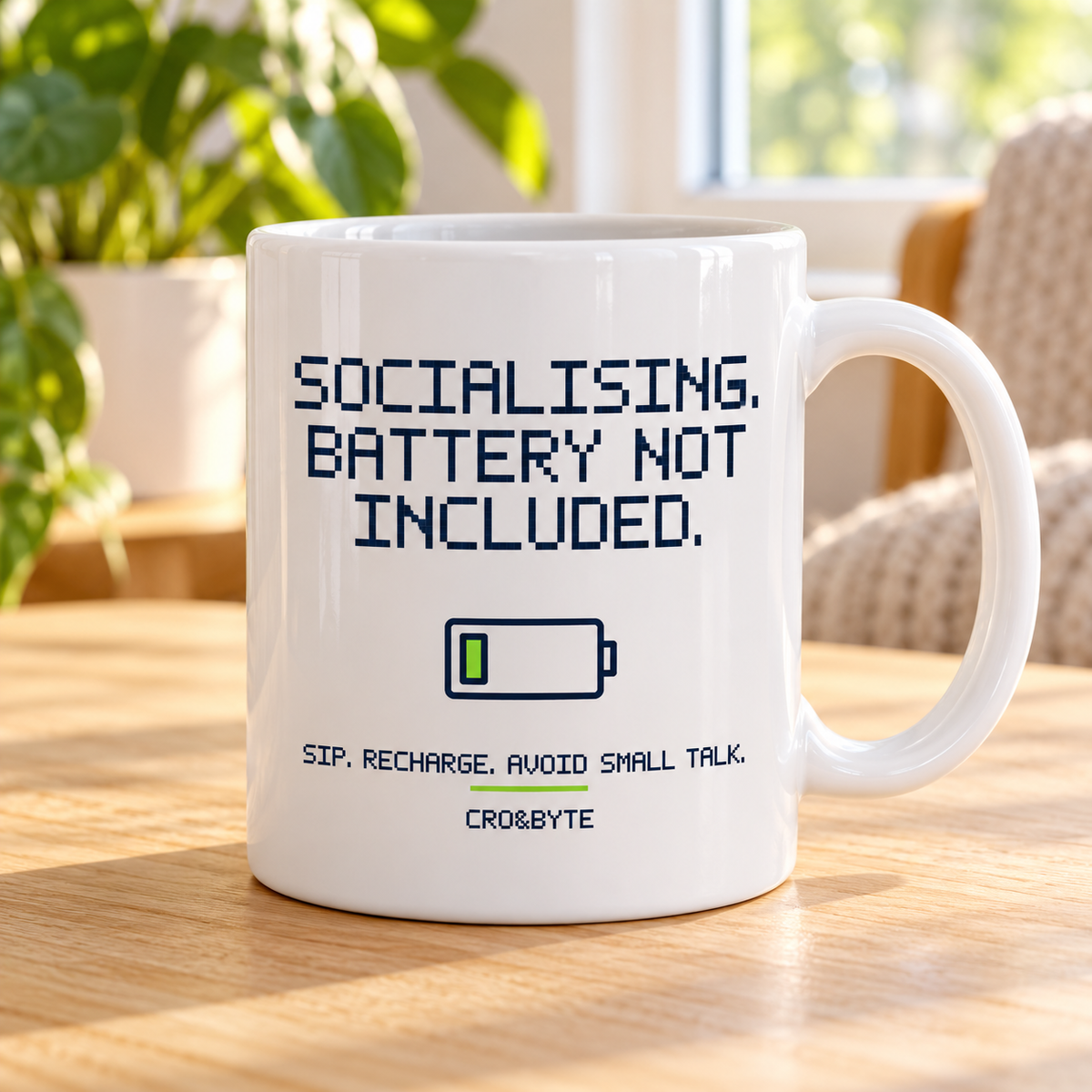 Socialising Battery Not Included — Mug — White individual lifestyle photo