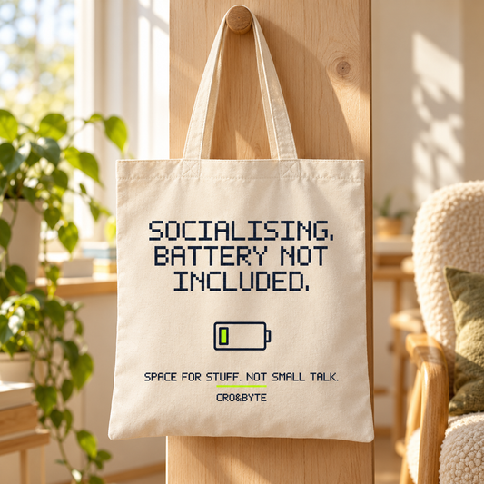Socialising Battery Not Included — Tote Bag — Cream individual lifestyle photo