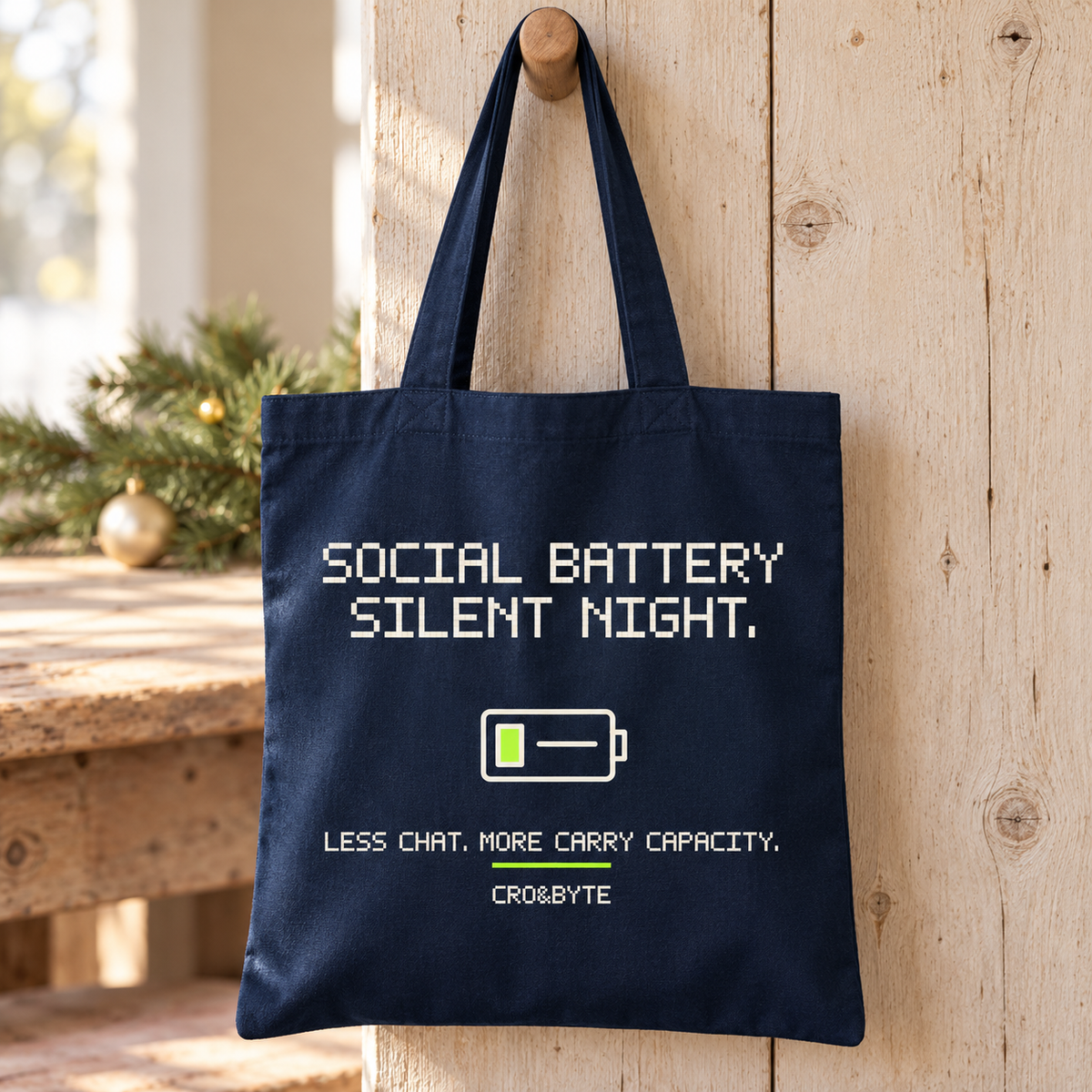 Social Battery On Silent Night — Tote Bag — Navy individual lifestyle product image