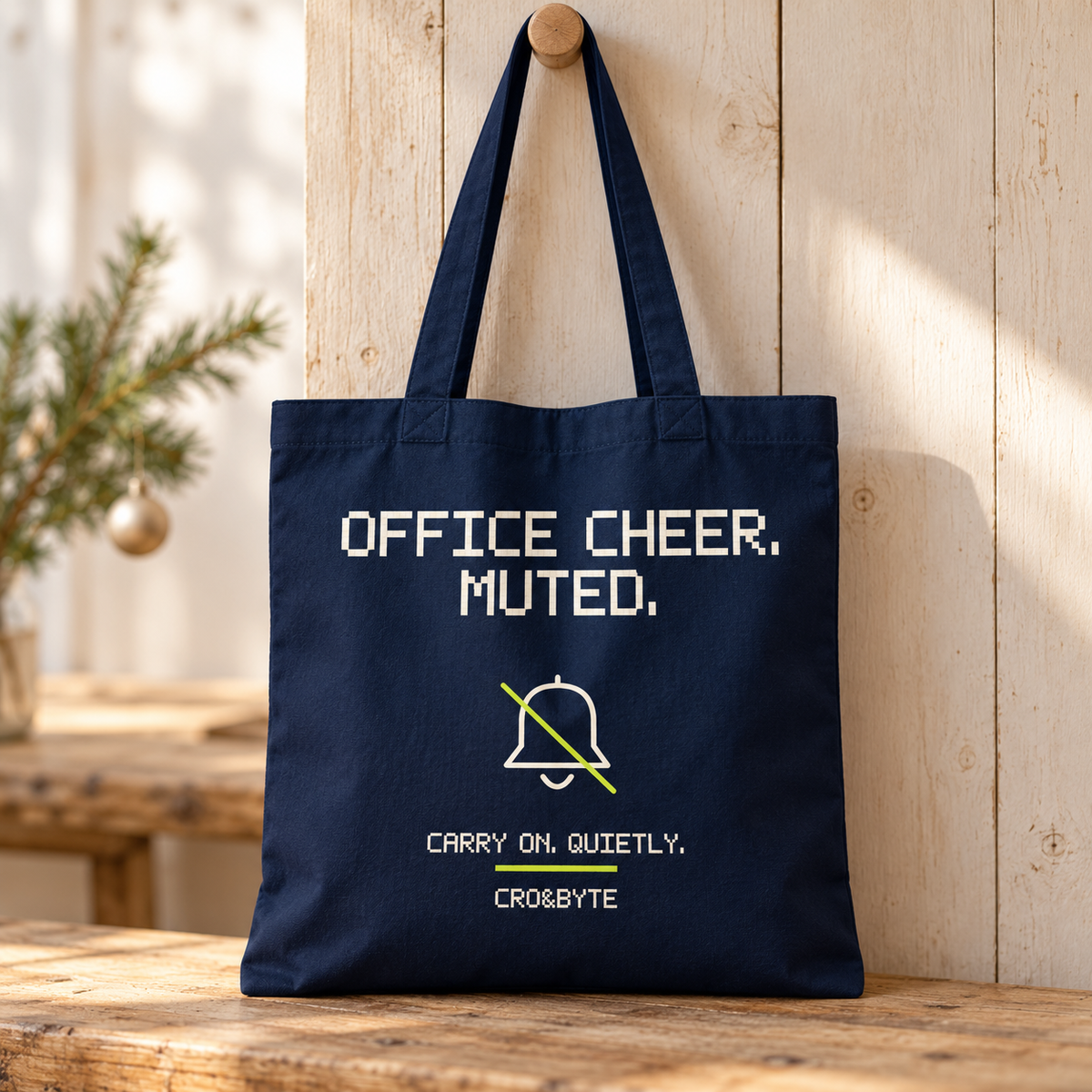 Office Cheer Muted — Tote Bag — Navy individual lifestyle product image