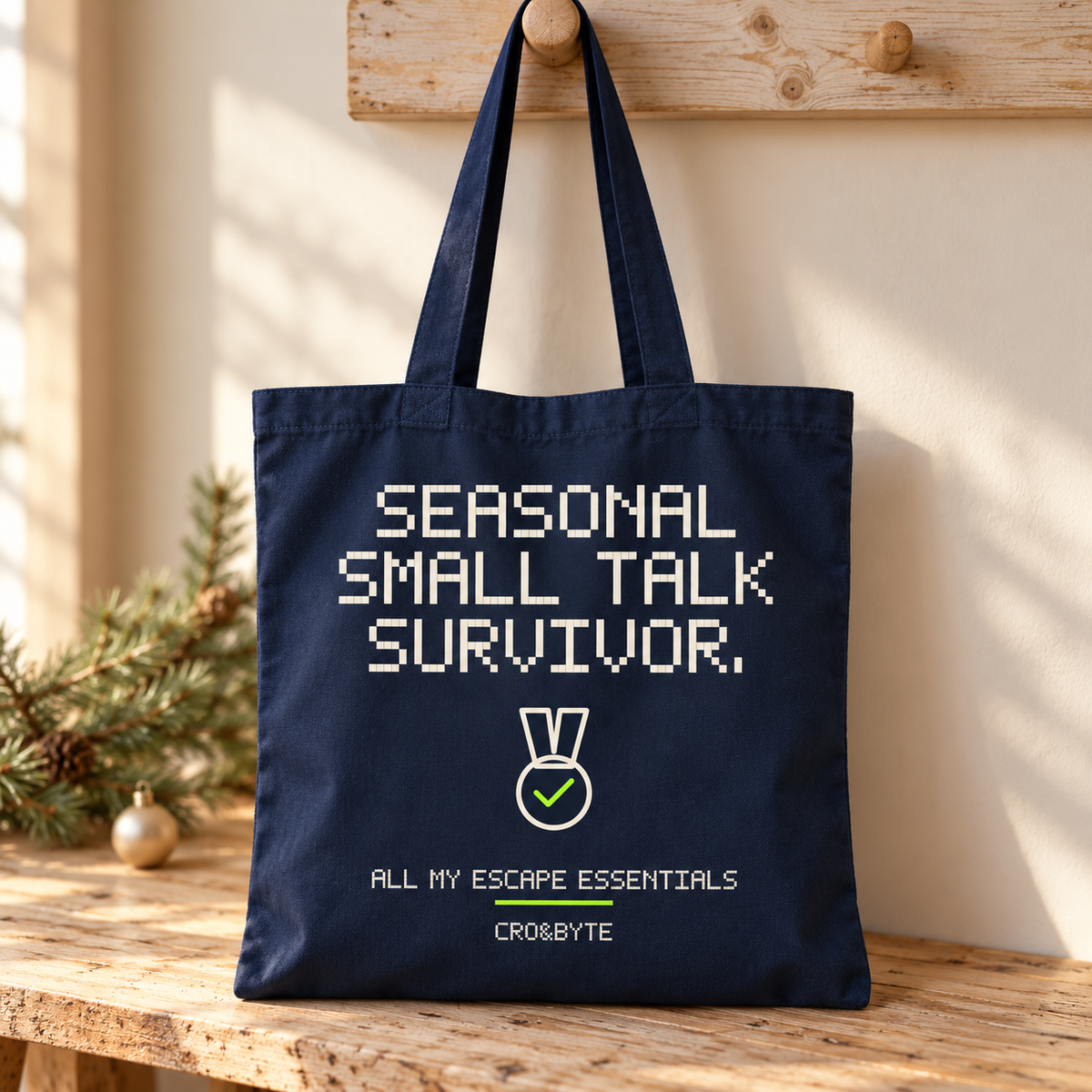 Seasonal Small Talk Survivor — Tote Bag — Navy individual lifestyle product image