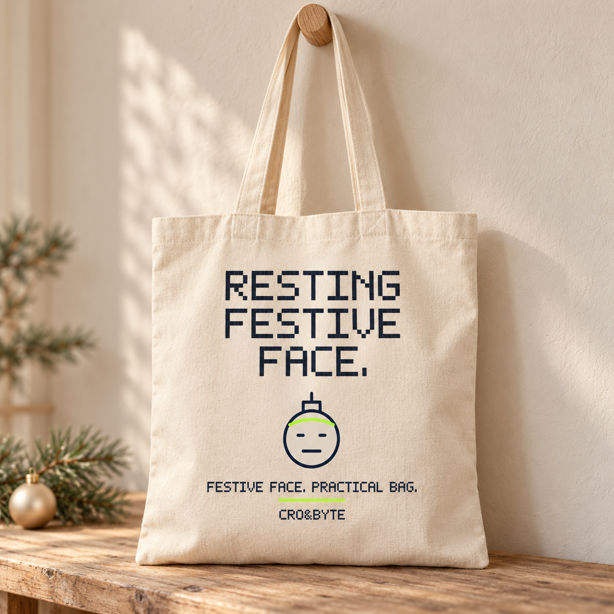 Resting Festive Face — Tote Bag — Cream individual lifestyle product image