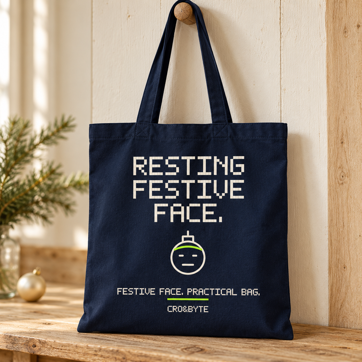 Resting Festive Face — Tote Bag — Navy individual lifestyle product image